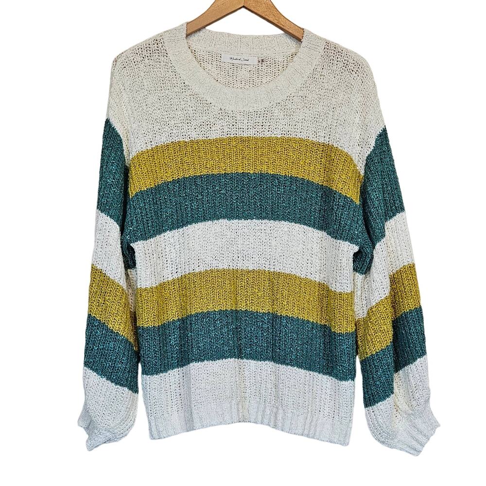 Mustard Seed Boho Striped Balloon Sleeve Sweater Women's Small Fall Layer Casual